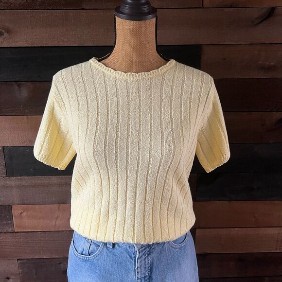 White Stag Womens Yellow Short Sleeve Crew Neck Ribbed Knit Sweater Top - Picture 1 of 6